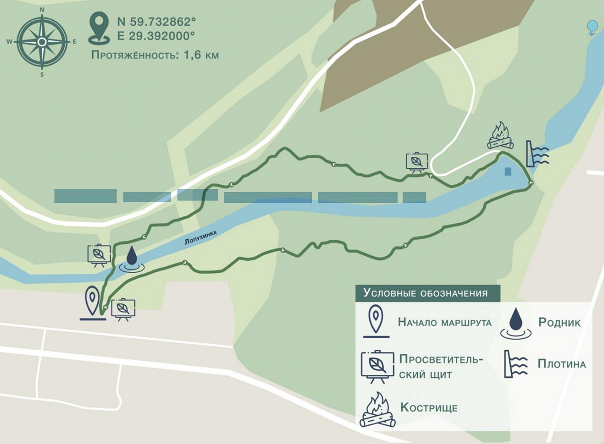 Схема экомаршрута Радоновые источники и озёра у деревни Лопухинка, фото: ooptlo.ru